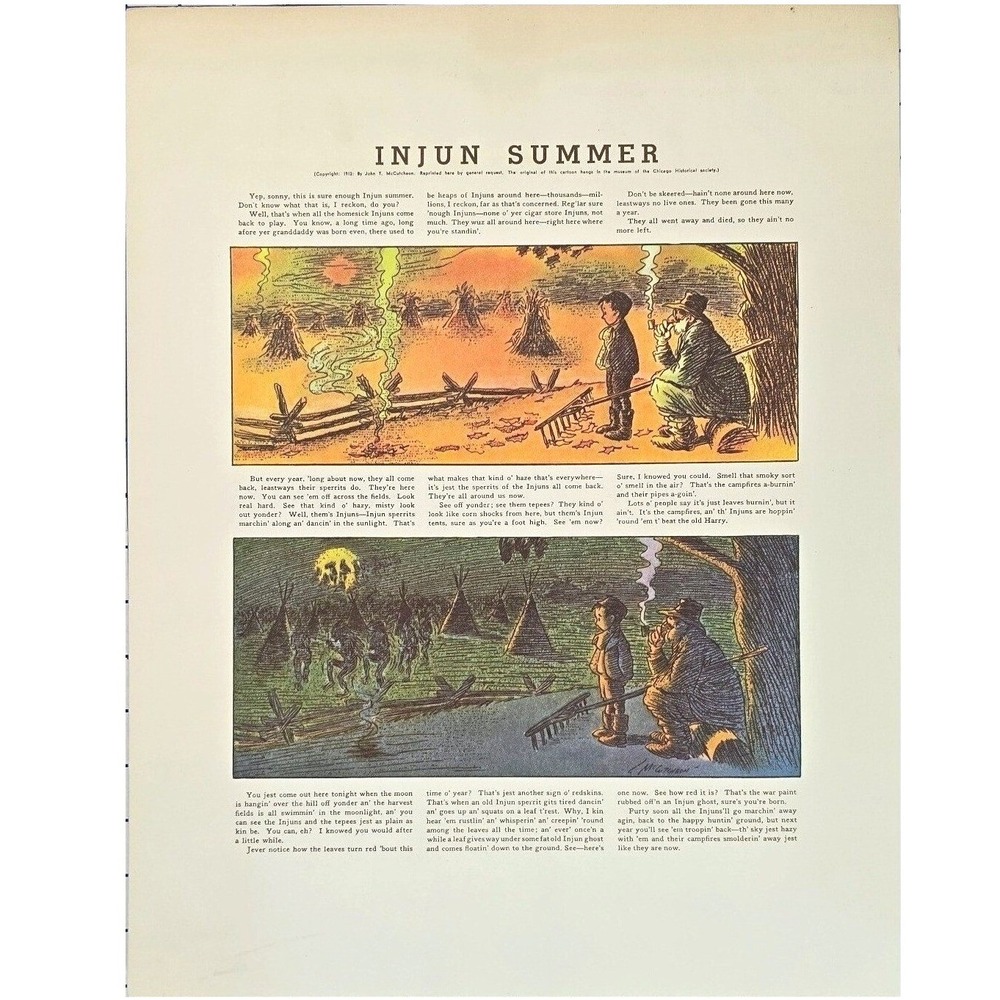 Vintage Chicago Tribune Injun Summer John T McCutcheon Art Print 1912 Copyright